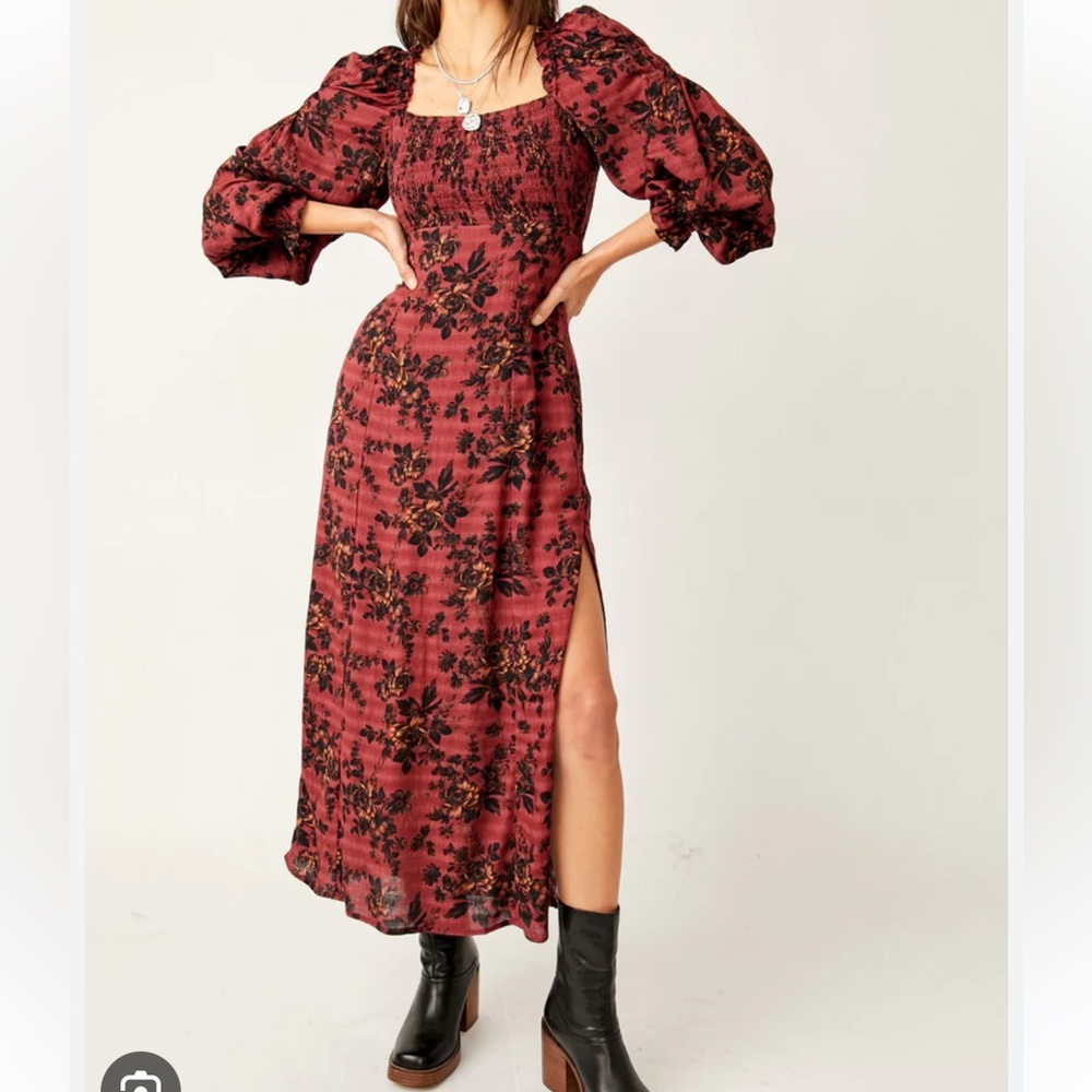 Free People Red and Black Floral Dress